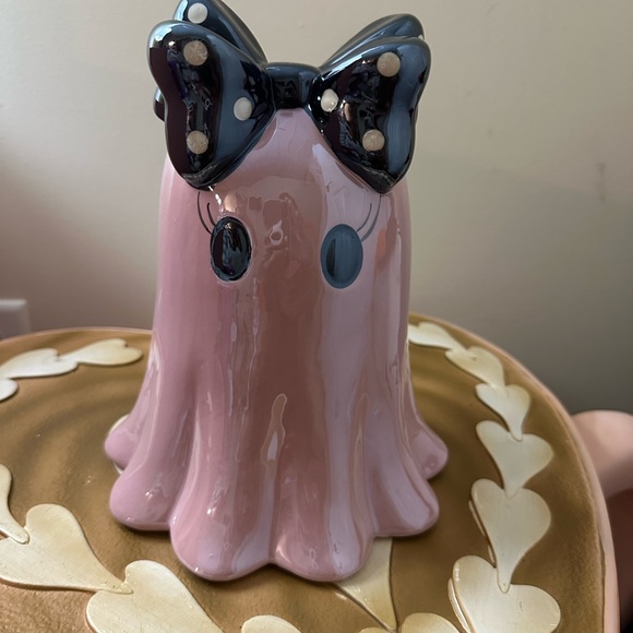 Pink Iridescent Ghost Figurine with Black Bow - Picture 1 of 1